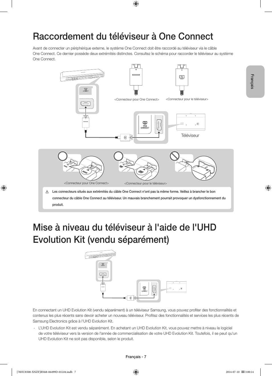 Raccordement du téléviseur à one connect | Samsung UE78HU8500L User Manual | Page 31 / 97