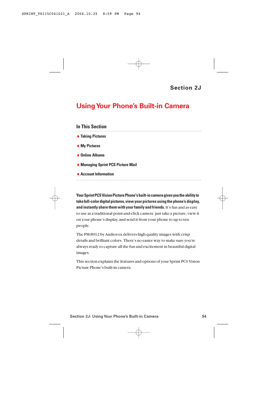 2j. using your phone’s built-in camera, Using your phone’s built-in camera | Audiovox PM-8912 User Manual | Page 103 / 201
