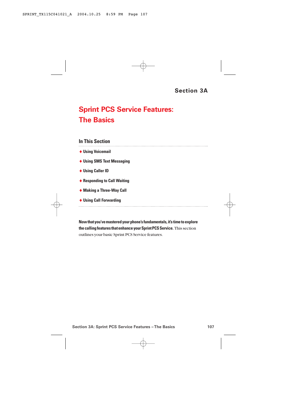 3a. sprint pcs service features:the basics, Sprint pcs service features: the basics | Audiovox PM-8912 User Manual | Page 116 / 201