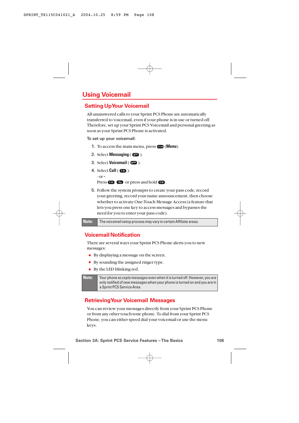 Using voicemail, Setting up your voicemail, Voicemail notification | Retrieving your voicemail messages | Audiovox PM-8912 User Manual | Page 117 / 201