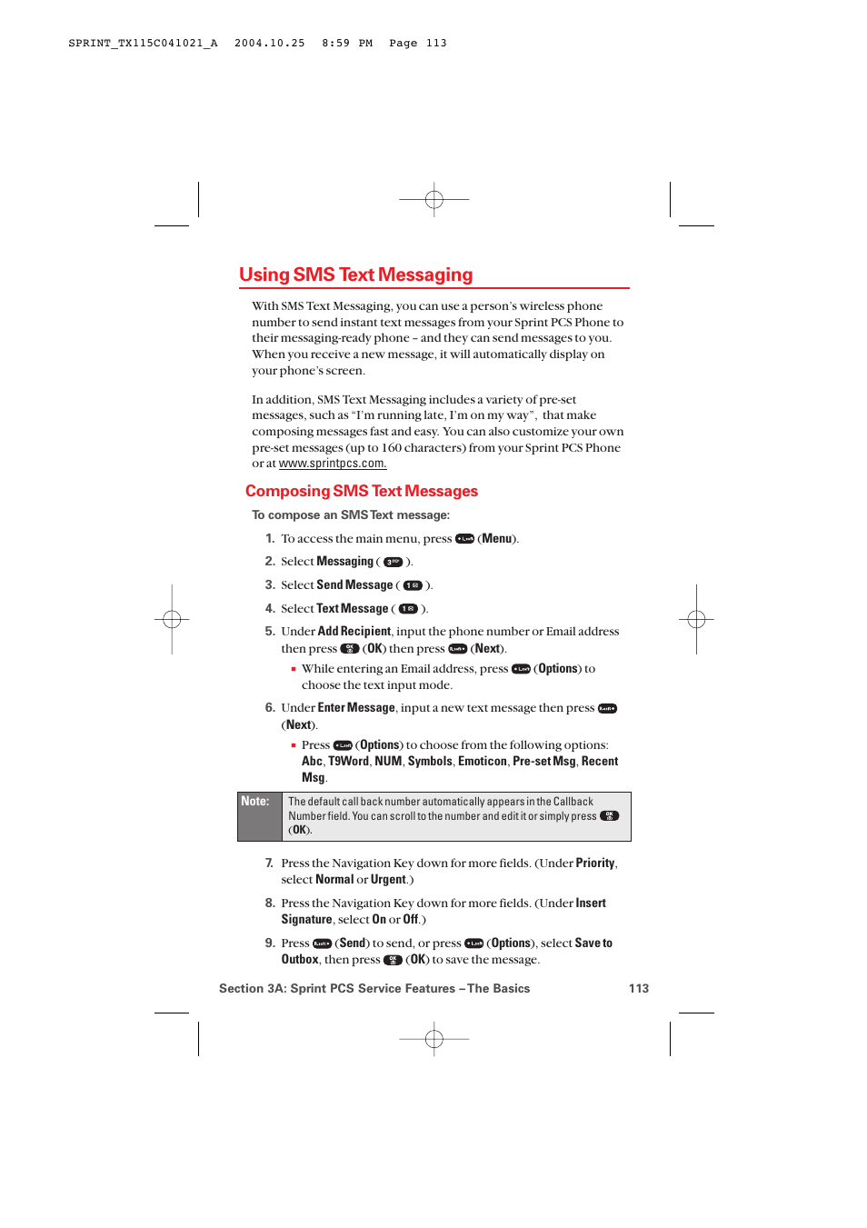 Using sms text messaging, Composing sms text messages | Audiovox PM-8912 User Manual | Page 122 / 201