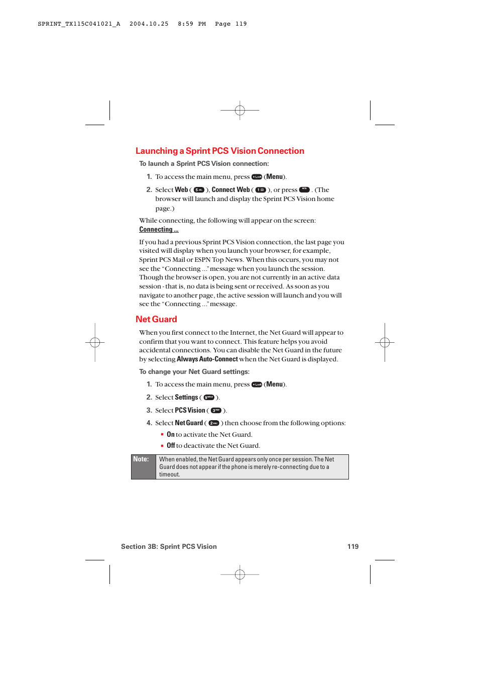 Launching a sprint pcs vision connection, Net guard | Audiovox PM-8912 User Manual | Page 128 / 201