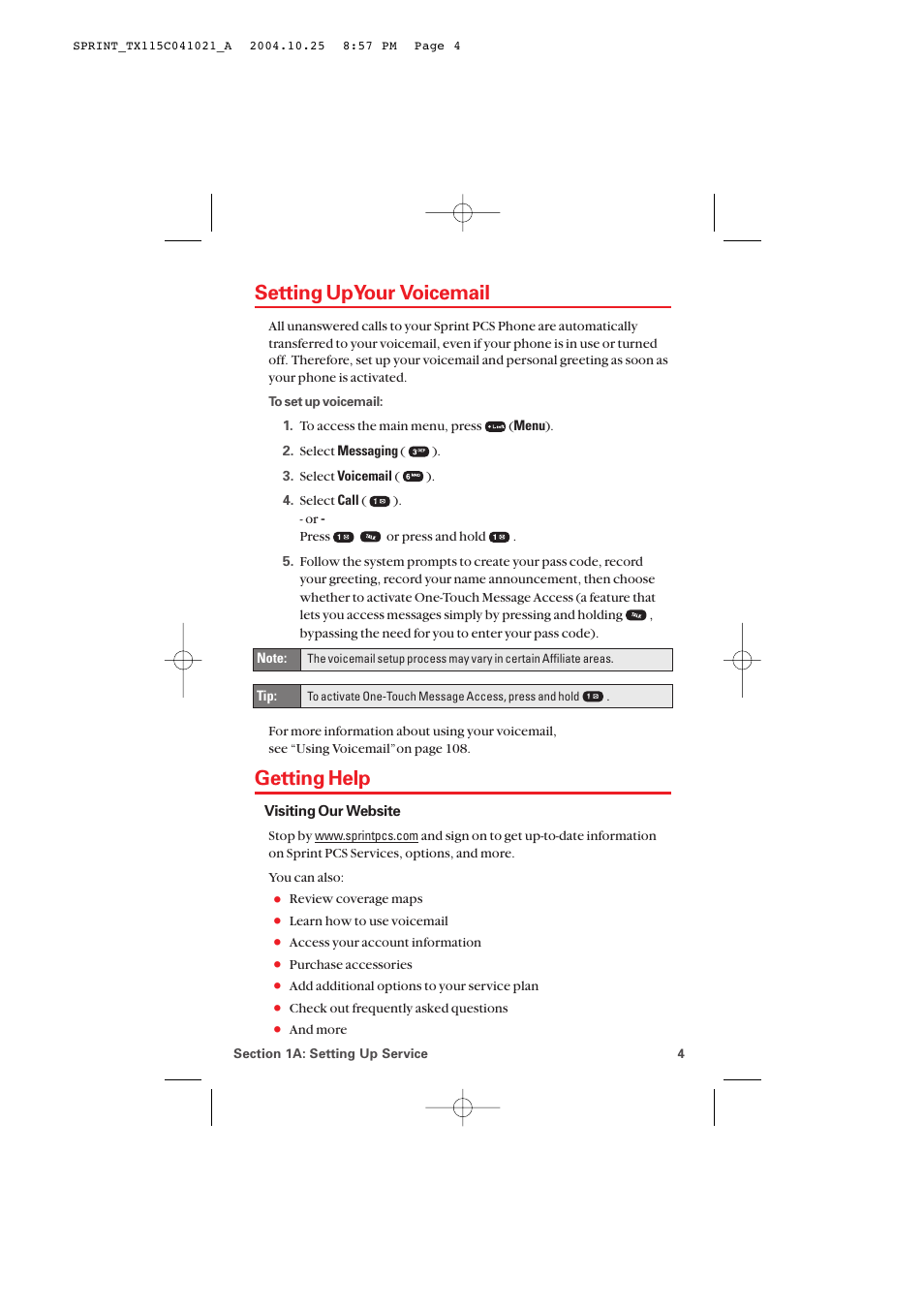 Setting up your voicemail, Getting help | Audiovox PM-8912 User Manual | Page 13 / 201
