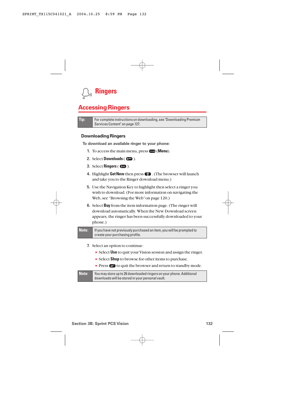 Accessing ringers, Ringers | Audiovox PM-8912 User Manual | Page 141 / 201