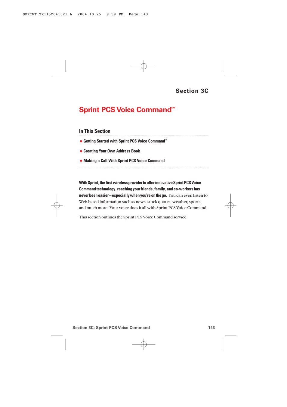 3c. sprint pcs voice command, Sprint pcs voice command | Audiovox PM-8912 User Manual | Page 152 / 201