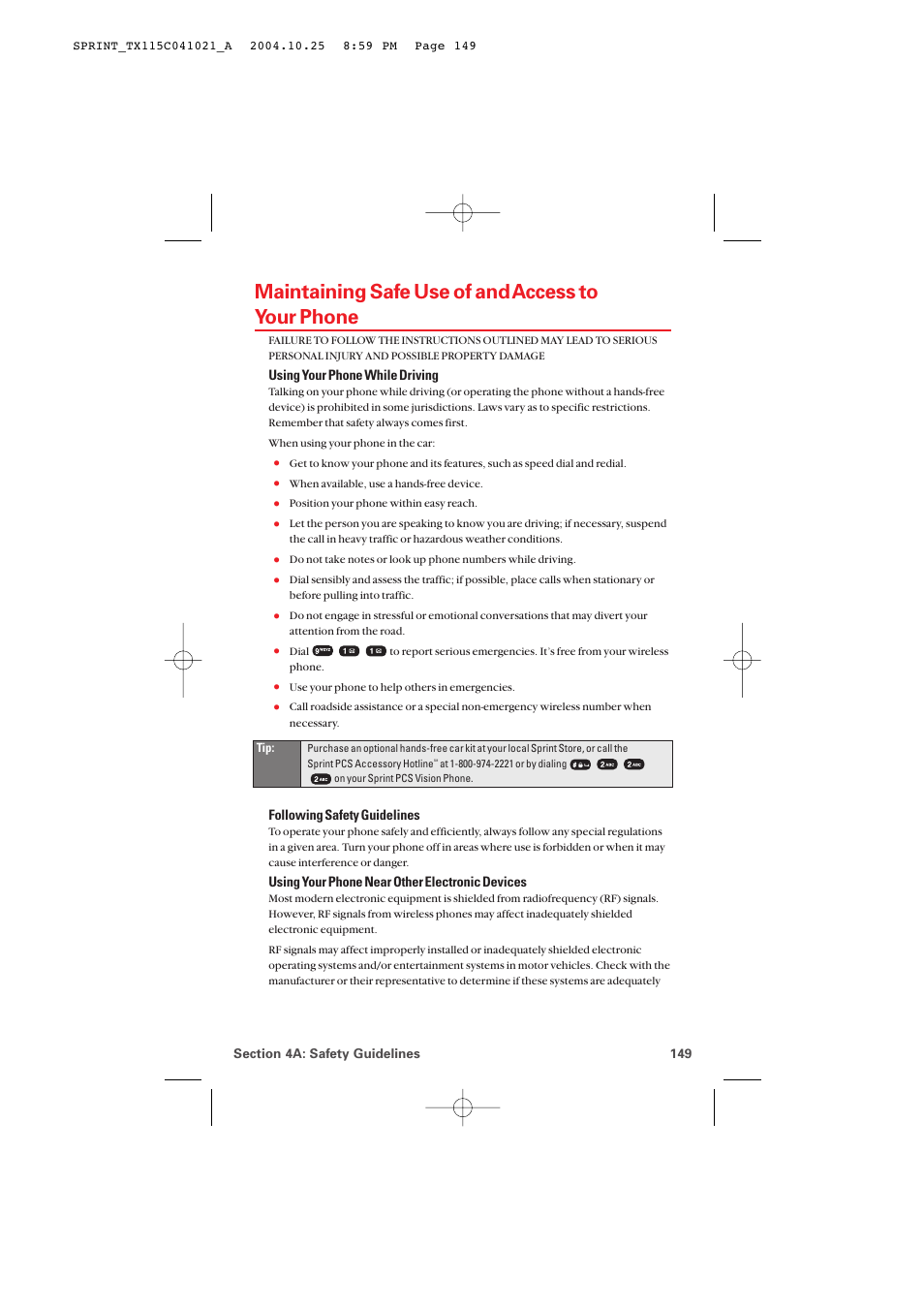 Maintaining safe use of and access to your phone | Audiovox PM-8912 User Manual | Page 158 / 201