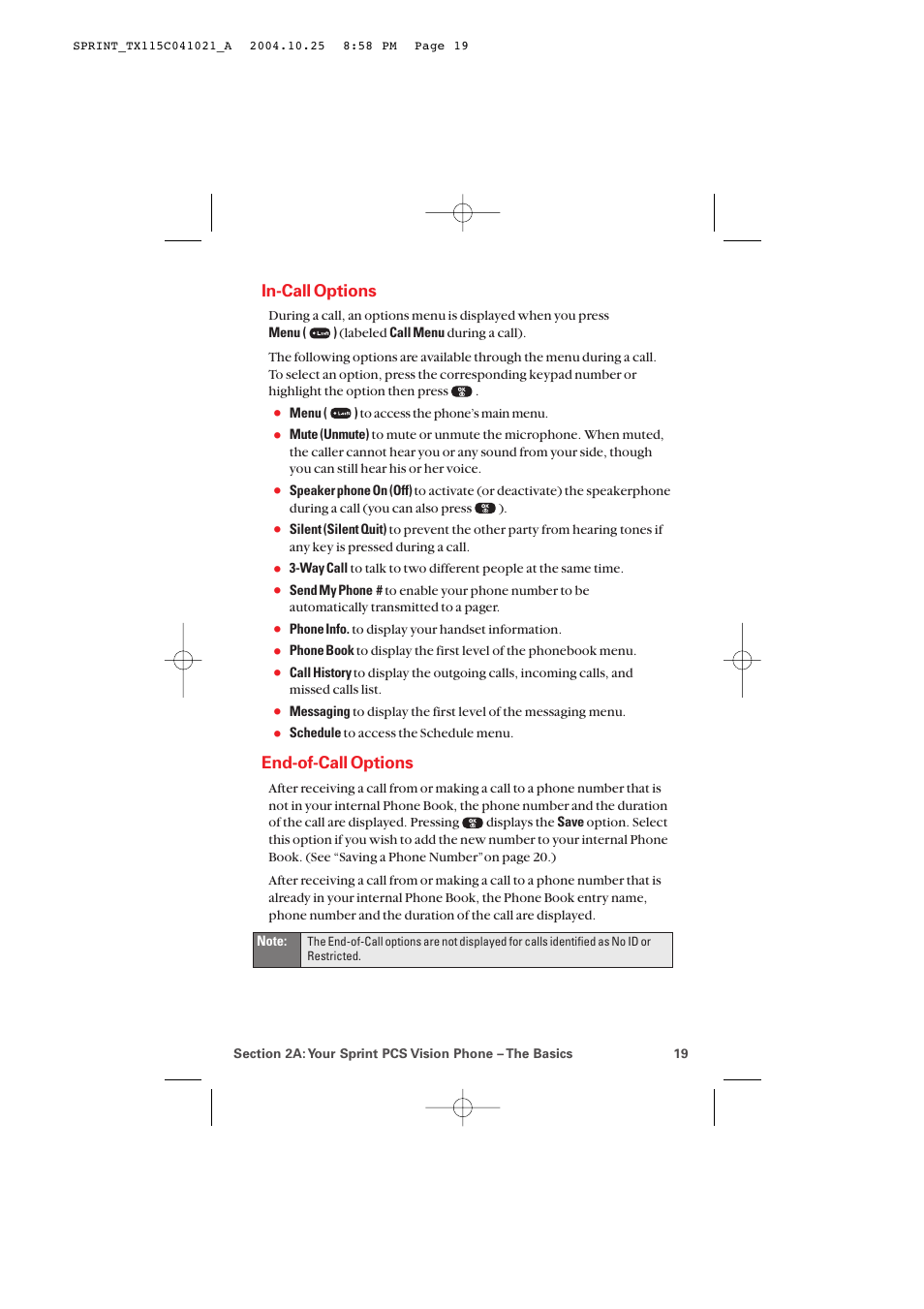 In-call options, End-of-call options | Audiovox PM-8912 User Manual | Page 28 / 201