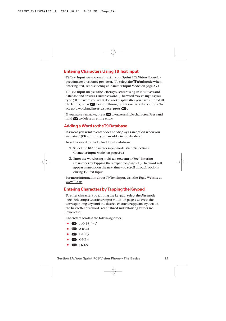 Entering characters using t9 text input, Adding a word to the t9 database, Entering characters by tapping the keypad | Audiovox PM-8912 User Manual | Page 33 / 201