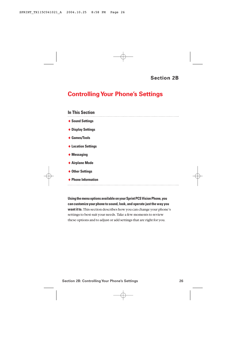 2b. controlling your phone’s settings, Controlling your phone’s settings | Audiovox PM-8912 User Manual | Page 35 / 201