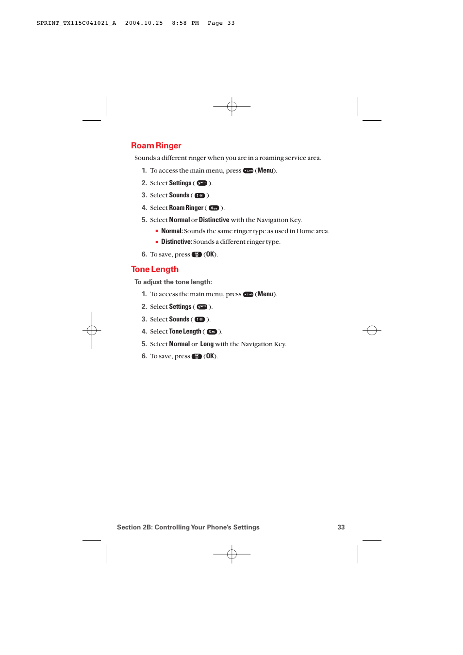 Roam ringer, Tone length | Audiovox PM-8912 User Manual | Page 42 / 201