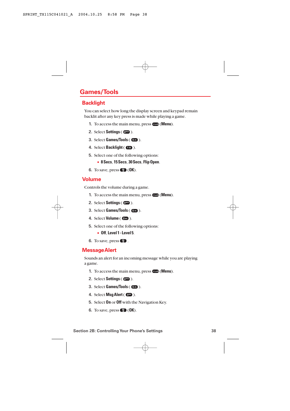 Games/tools, Backlight, Volume | Message alert | Audiovox PM-8912 User Manual | Page 47 / 201