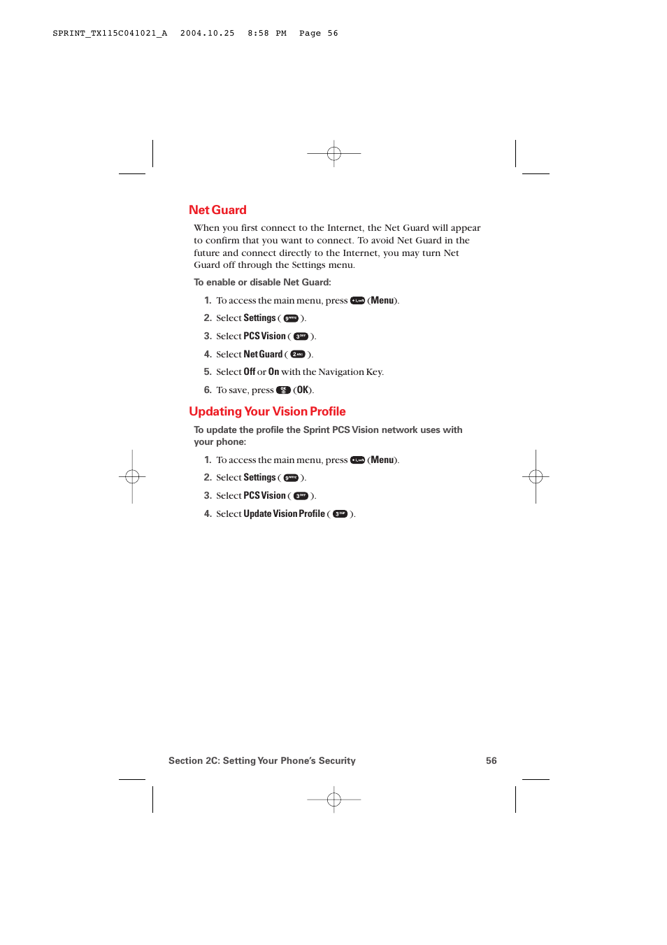 Net guard, Updating your vision profile | Audiovox PM-8912 User Manual | Page 65 / 201
