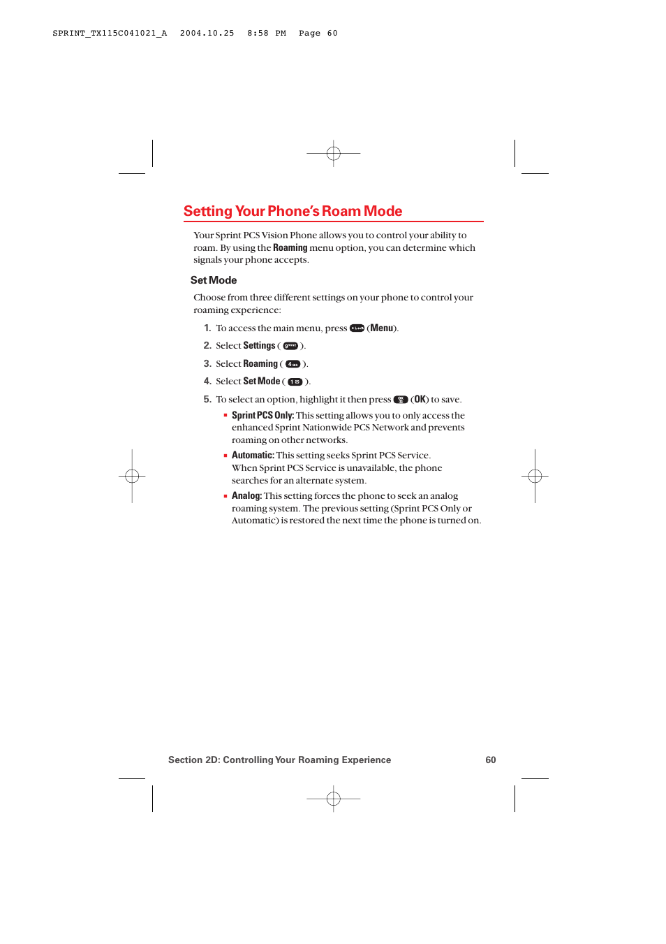 Setting your phone’s roam mode | Audiovox PM-8912 User Manual | Page 69 / 201