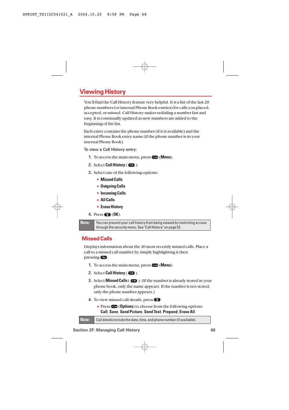 Viewing history, Missed calls | Audiovox PM-8912 User Manual | Page 77 / 201