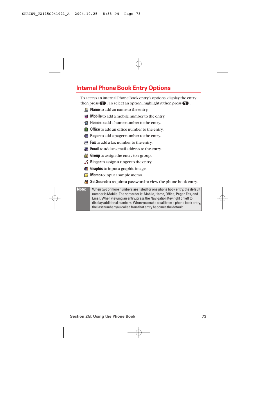 Internal phone book entry options | Audiovox PM-8912 User Manual | Page 82 / 201