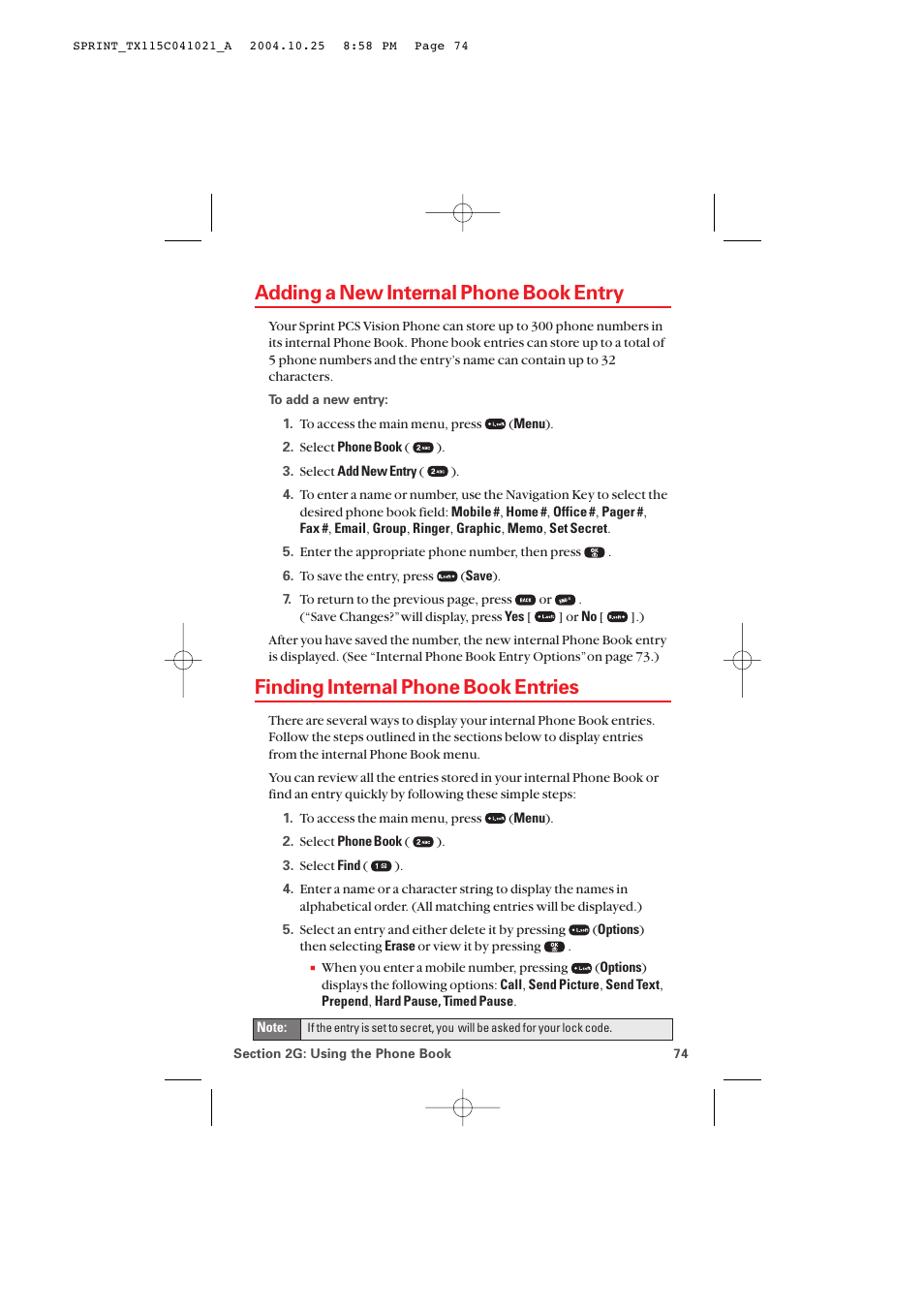 Adding a new internal phone book entry, Finding internal phone book entries | Audiovox PM-8912 User Manual | Page 83 / 201
