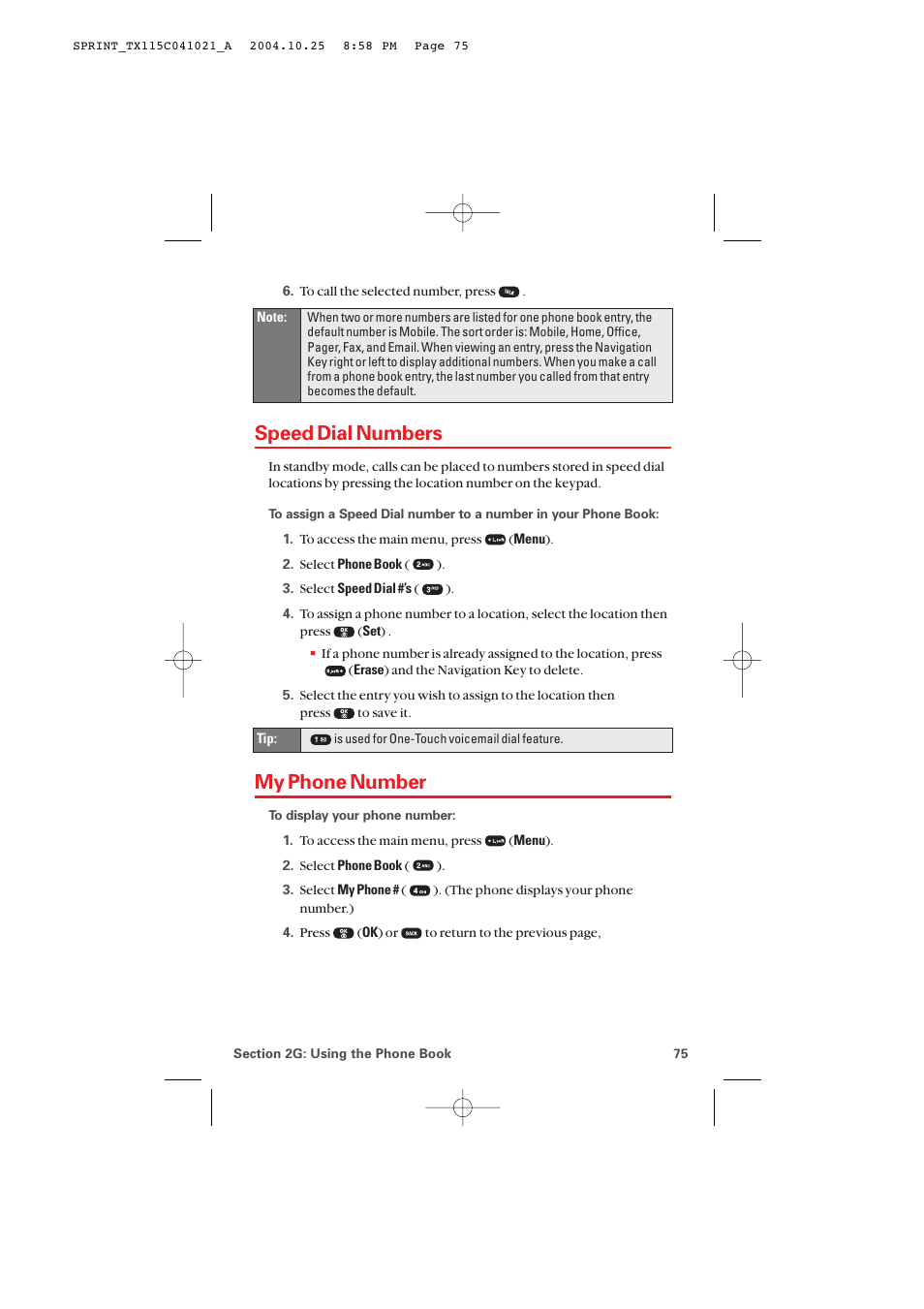 Speed dial numbers, My phone number | Audiovox PM-8912 User Manual | Page 84 / 201