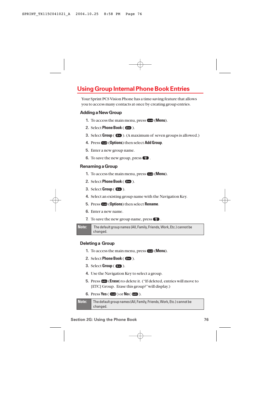 Using group internal phone book entries | Audiovox PM-8912 User Manual | Page 85 / 201
