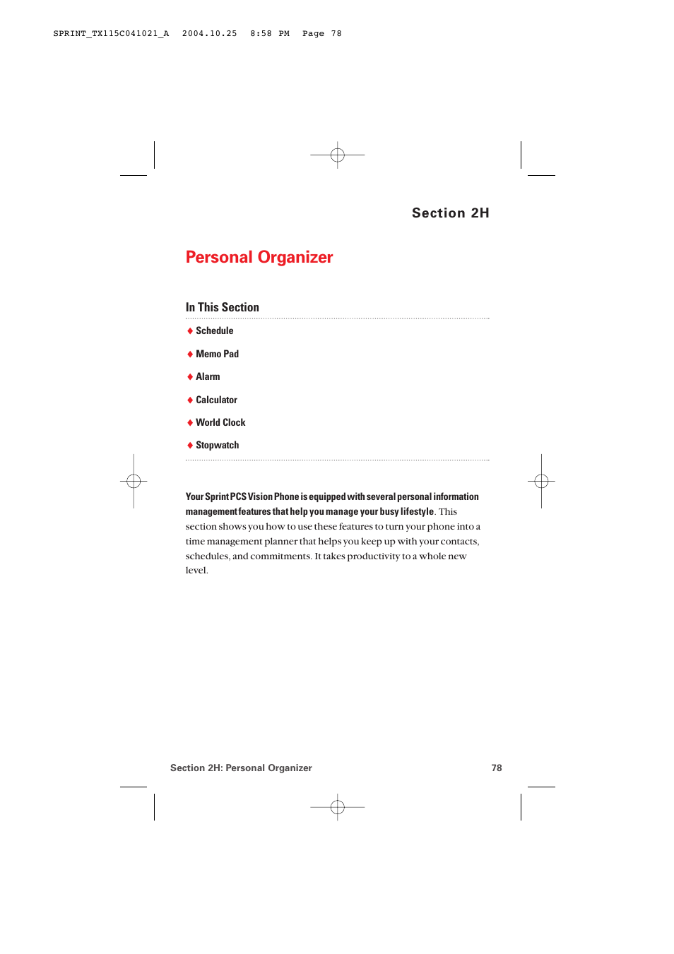 2h. personal organizer, Personal organizer | Audiovox PM-8912 User Manual | Page 87 / 201