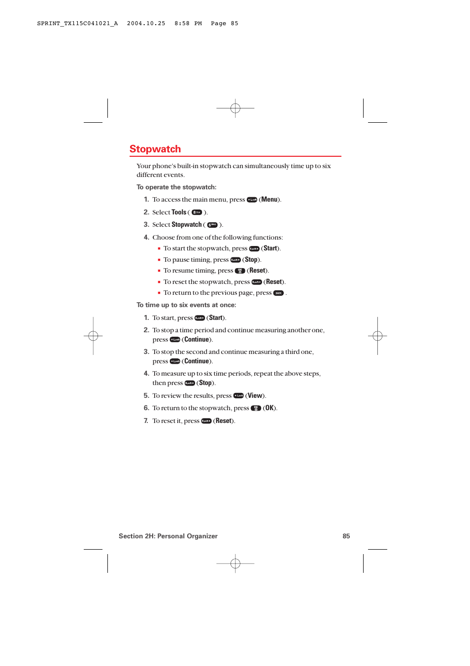 Stopwatch | Audiovox PM-8912 User Manual | Page 94 / 201