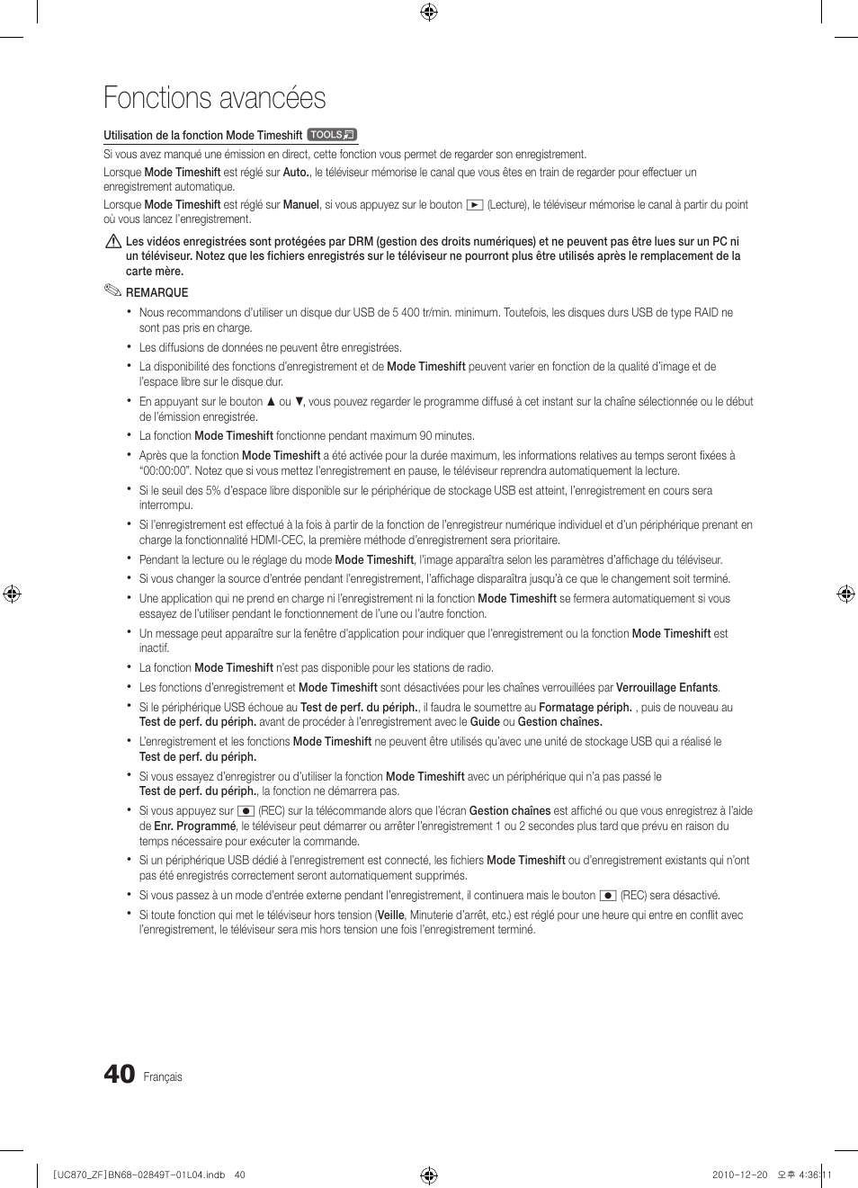 Fonctions avancées | Samsung UE40S870XS User Manual | Page 104 / 258