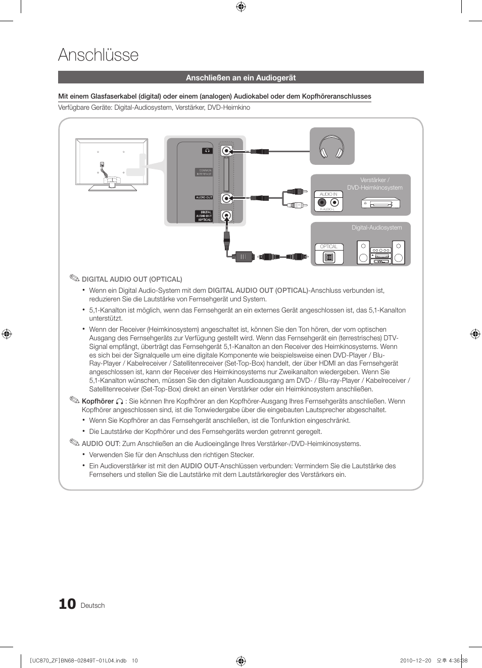 Anschlüsse | Samsung UE40S870XS User Manual | Page 138 / 258