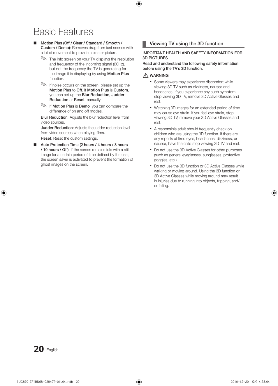 Basic features | Samsung UE40S870XS User Manual | Page 20 / 258