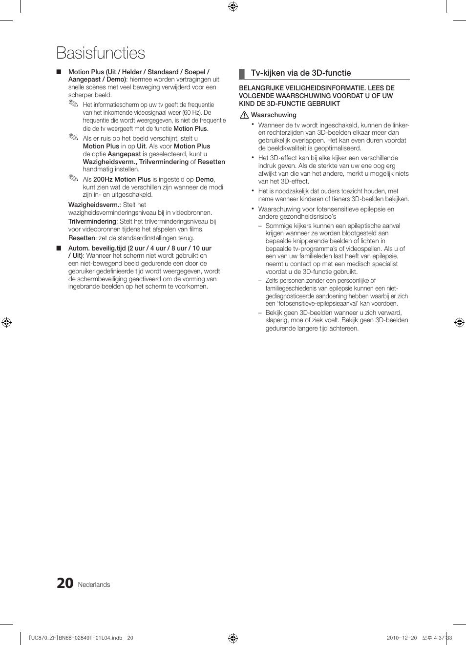 Basisfuncties | Samsung UE40S870XS User Manual | Page 212 / 258