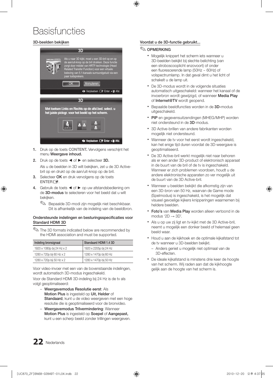 Basisfuncties | Samsung UE40S870XS User Manual | Page 214 / 258