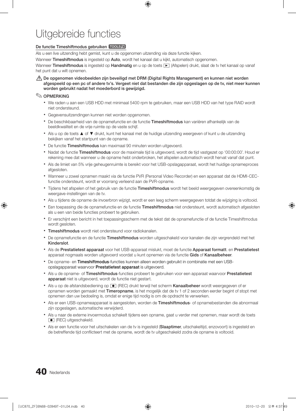 Uitgebreide functies | Samsung UE40S870XS User Manual | Page 232 / 258
