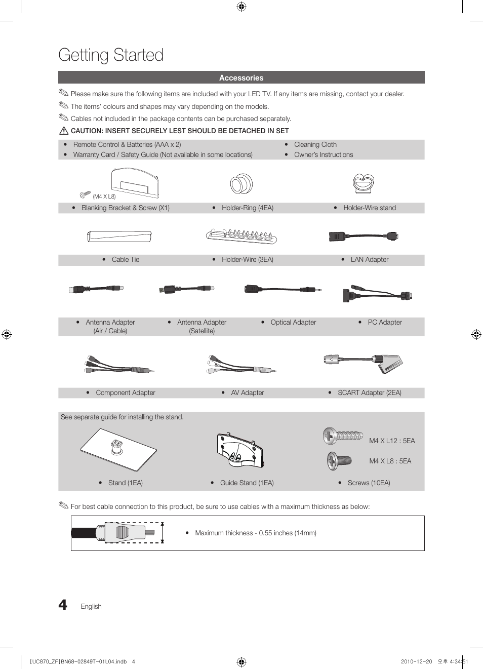 Getting started | Samsung UE40S870XS User Manual | Page 4 / 258