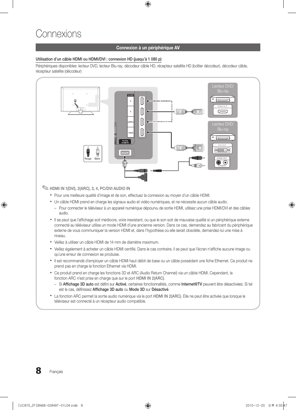 Connexions | Samsung UE40S870XS User Manual | Page 72 / 258