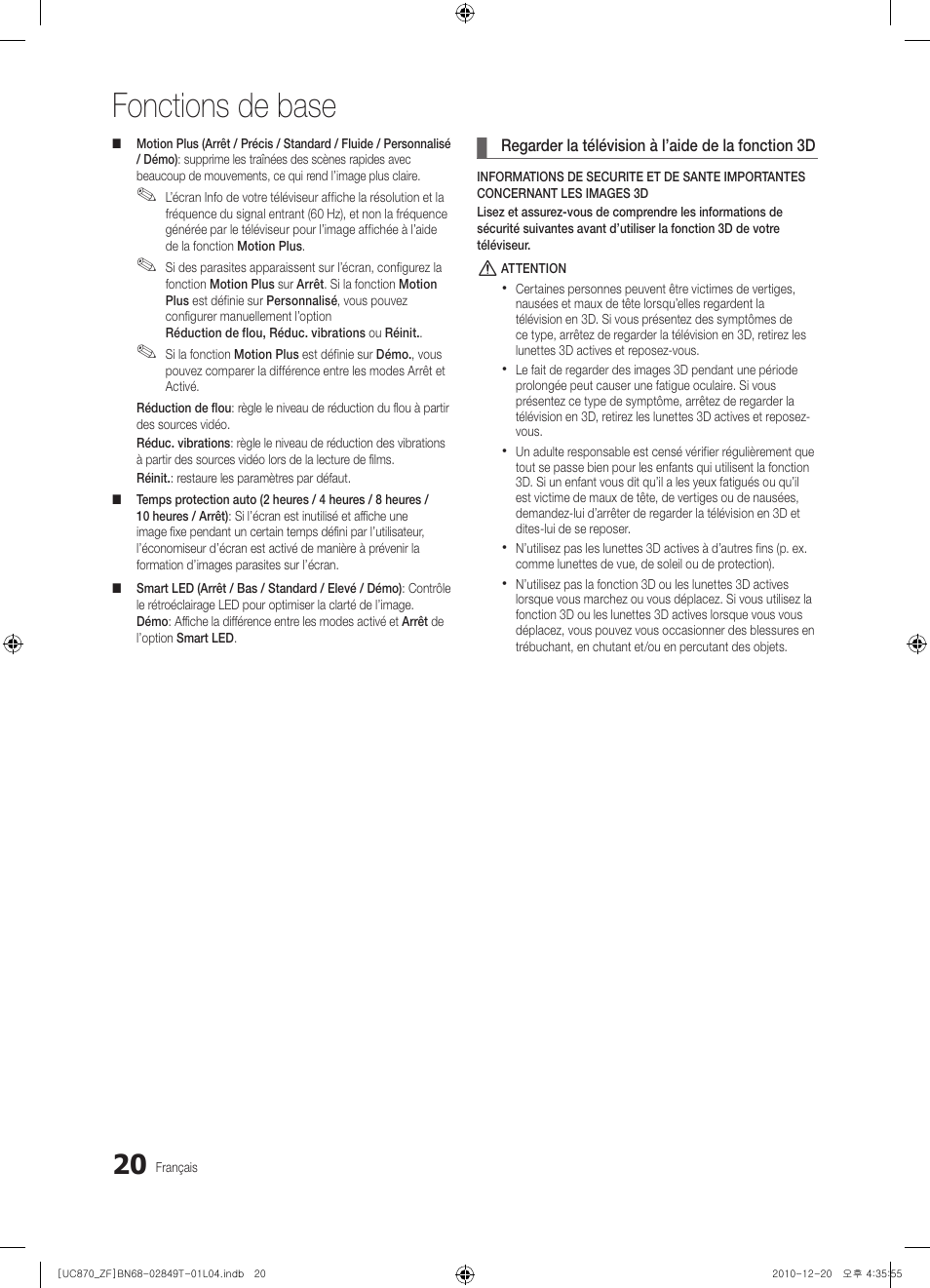 Fonctions de base | Samsung UE40S870XS User Manual | Page 84 / 258