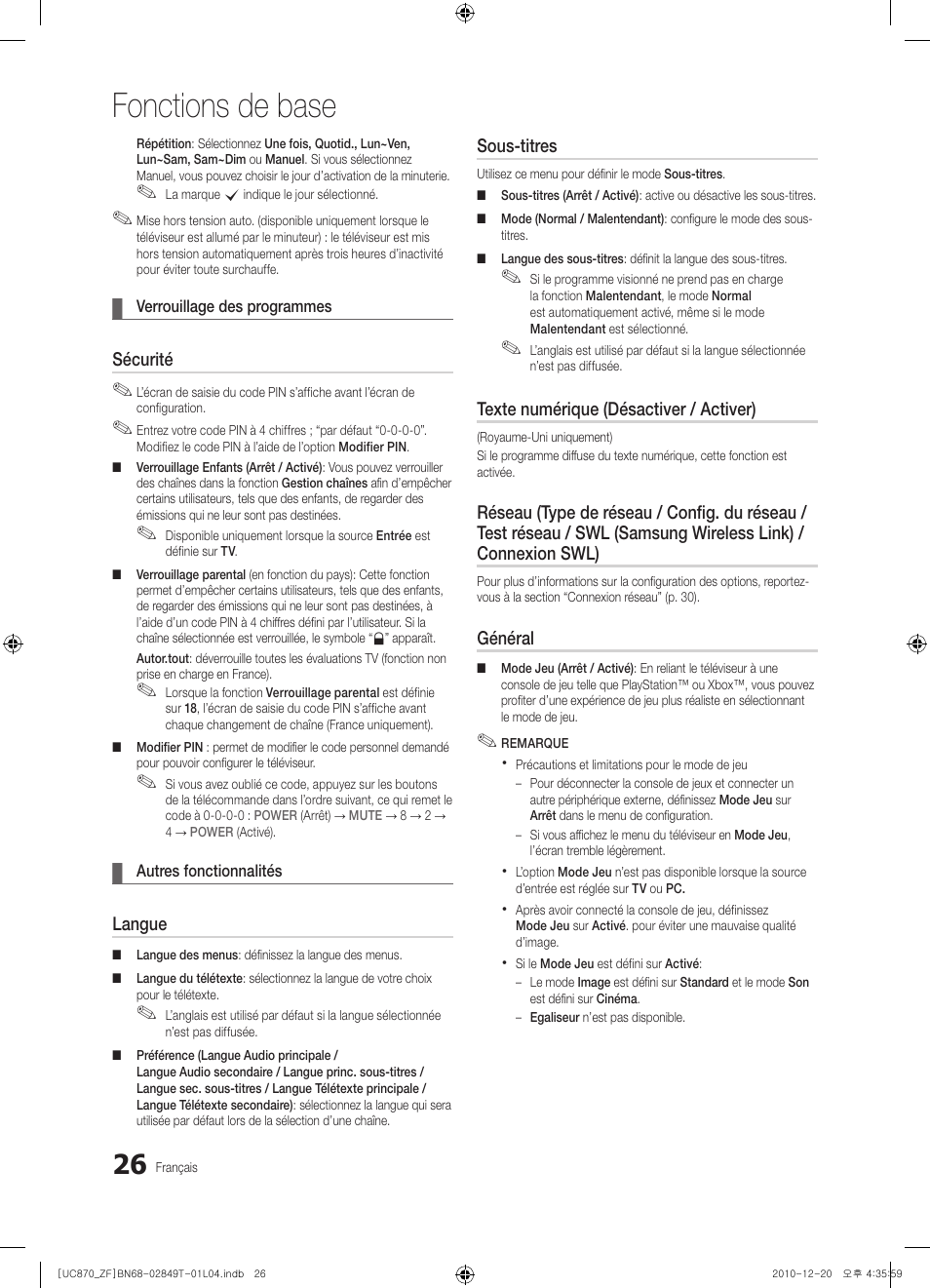 Fonctions de base | Samsung UE40S870XS User Manual | Page 90 / 258