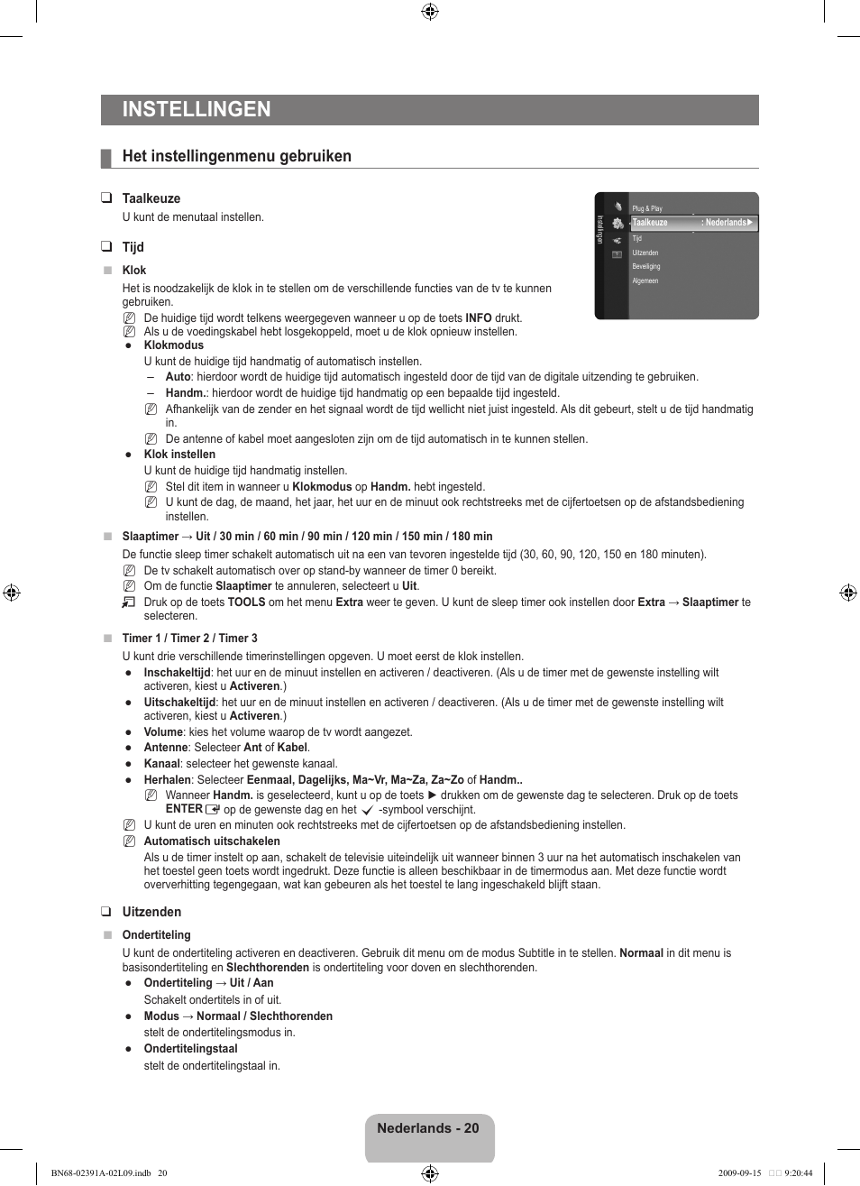 Instellingen, Het instellingenmenu gebruiken | Samsung LE22B450C8W User Manual | Page 124 / 314