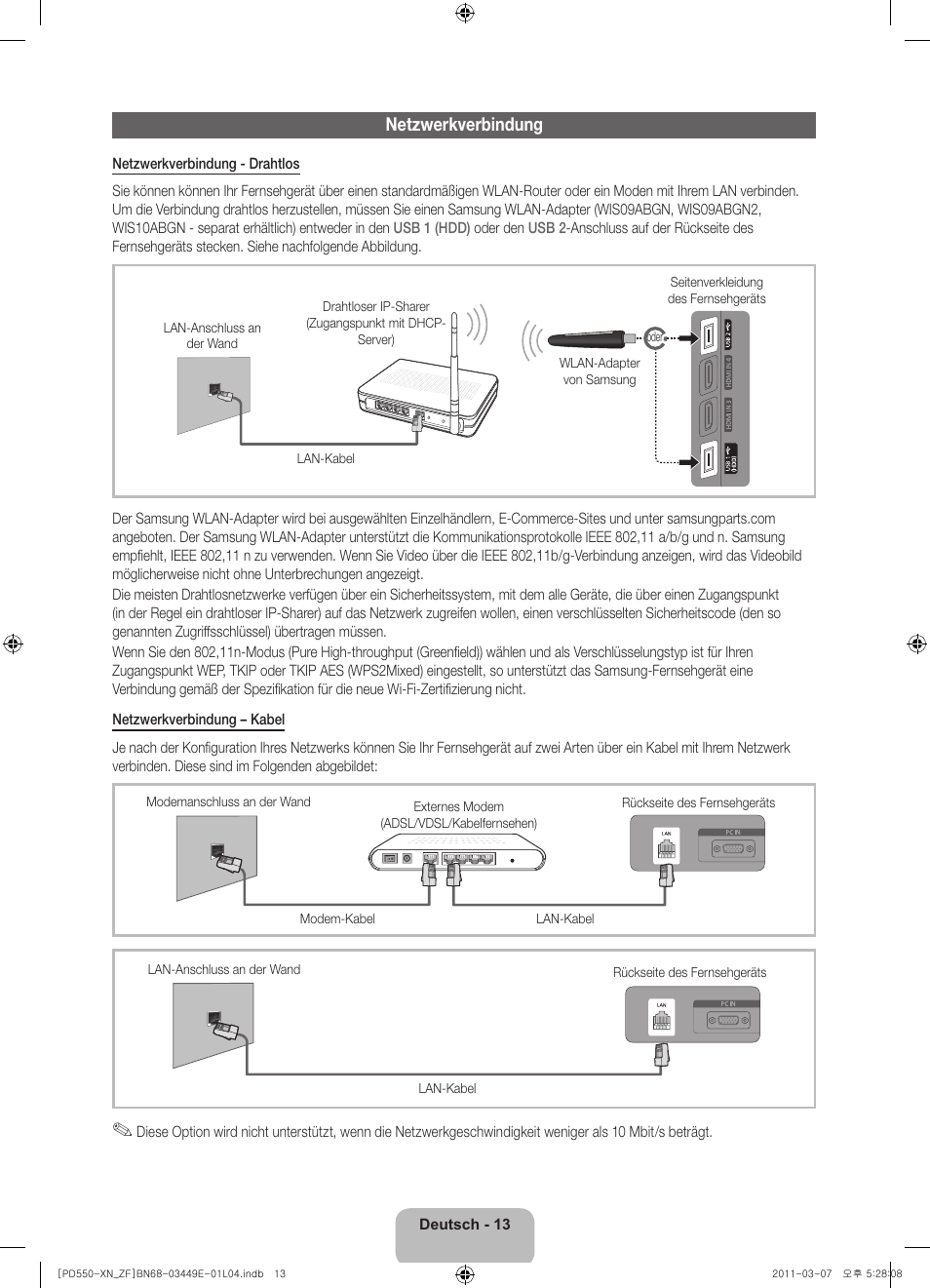 Netzwerkverbindung | Samsung PS51D550C1W User Manual | Page 53 / 78