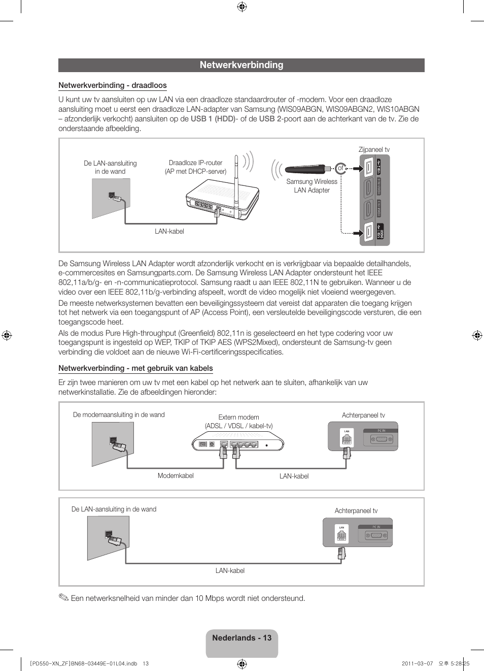 Netwerkverbinding | Samsung PS51D550C1W User Manual | Page 71 / 78