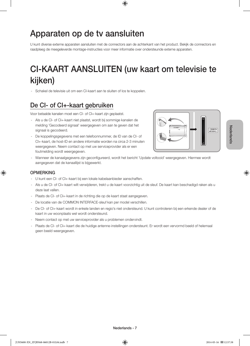 Apparaten op de tv aansluiten, De ci- of ci+-kaart gebruiken | Samsung UE22H5610AW User Manual | Page 67 / 81