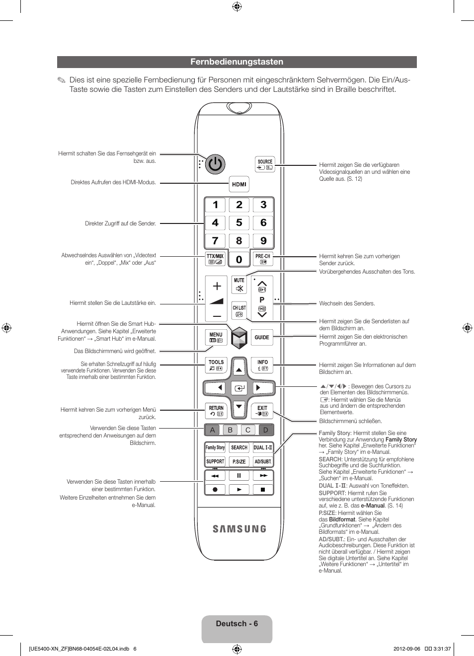 Fernbedienungstasten | Samsung UE22ES5400W User Manual | Page 50 / 88