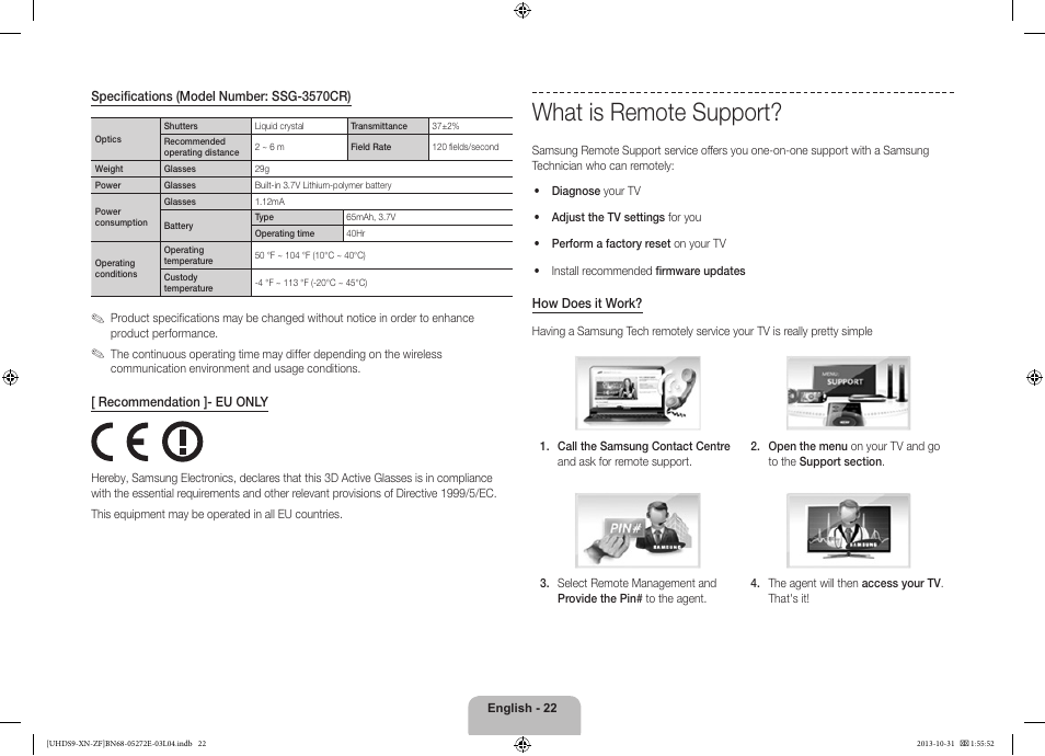 What is remote support | Samsung UE85S9SL User Manual | Page 22 / 97