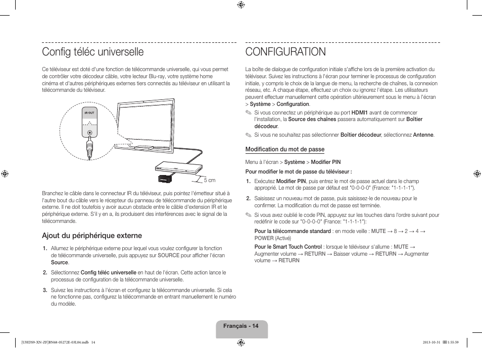 Config téléc universelle, Configuration | Samsung UE85S9SL User Manual | Page 38 / 97