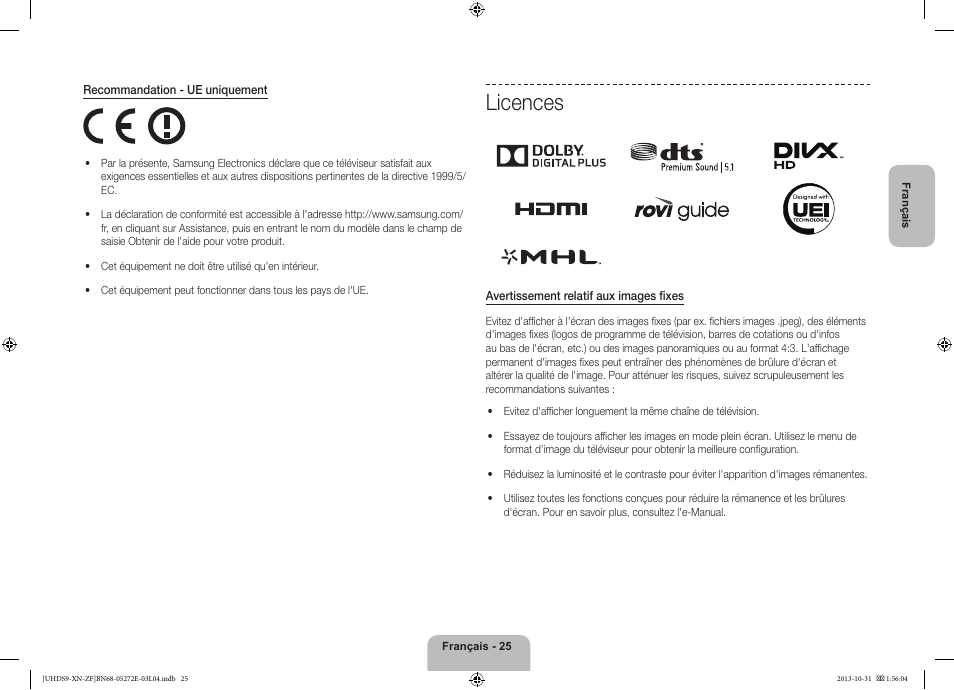 Licences | Samsung UE85S9SL User Manual | Page 49 / 97