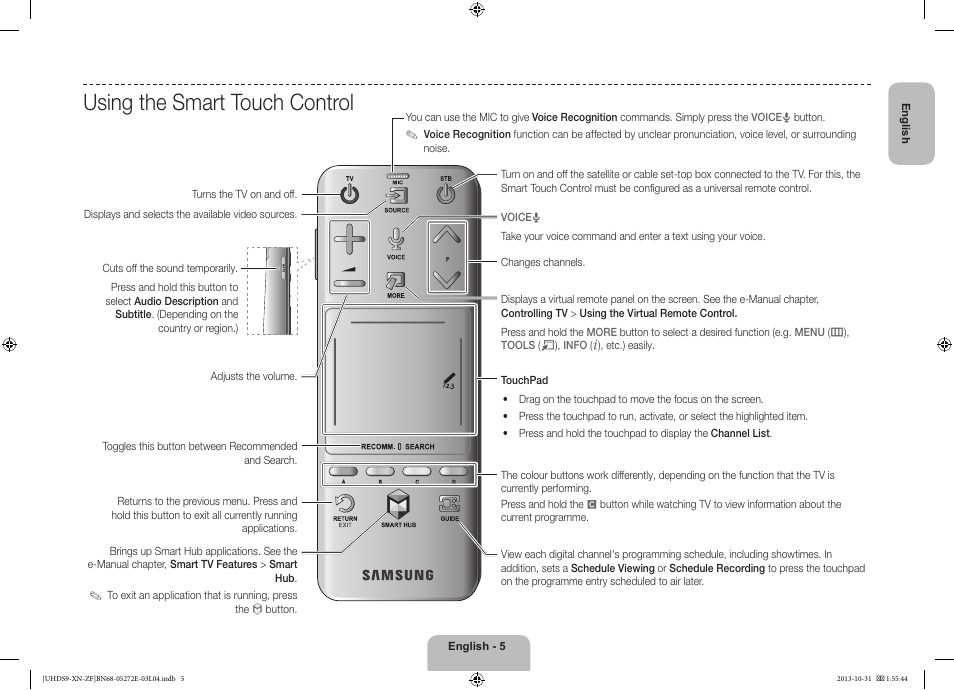 Using the smart touch control | Samsung UE85S9SL User Manual | Page 5 / 97