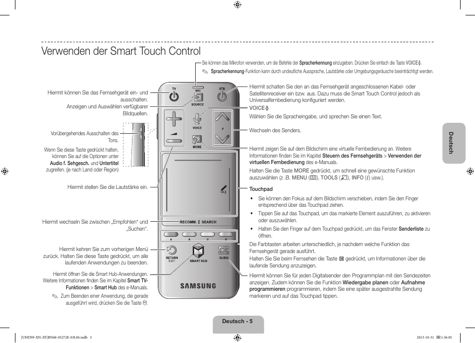 Verwenden der smart touch control | Samsung UE85S9SL User Manual | Page 53 / 97