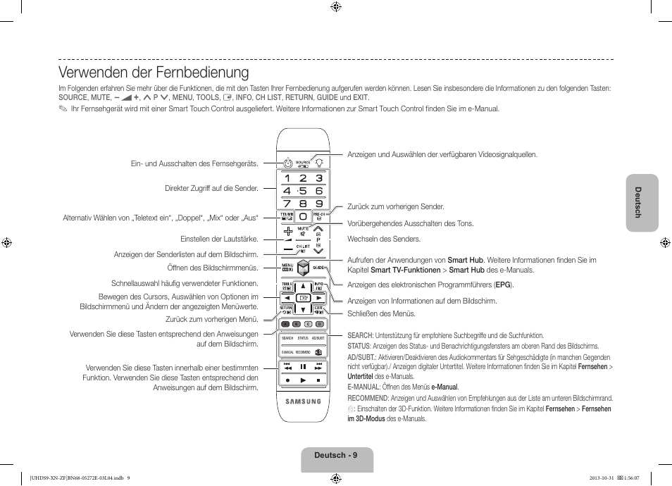 Verwenden der fernbedienung | Samsung UE85S9SL User Manual | Page 57 / 97