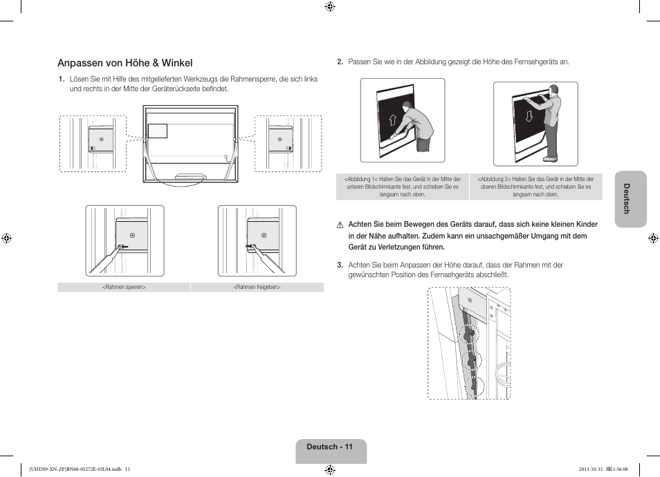 Anpassen von höhe & winkel | Samsung UE85S9SL User Manual | Page 59 / 97