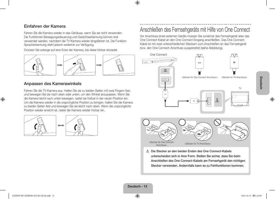 Einfahren der kamera, Anpassen des kamerawinkels | Samsung UE85S9SL User Manual | Page 61 / 97