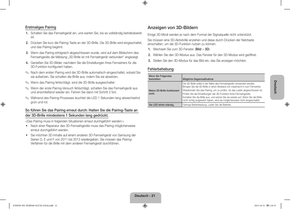 Anzeigen von 3d-bildern | Samsung UE85S9SL User Manual | Page 69 / 97