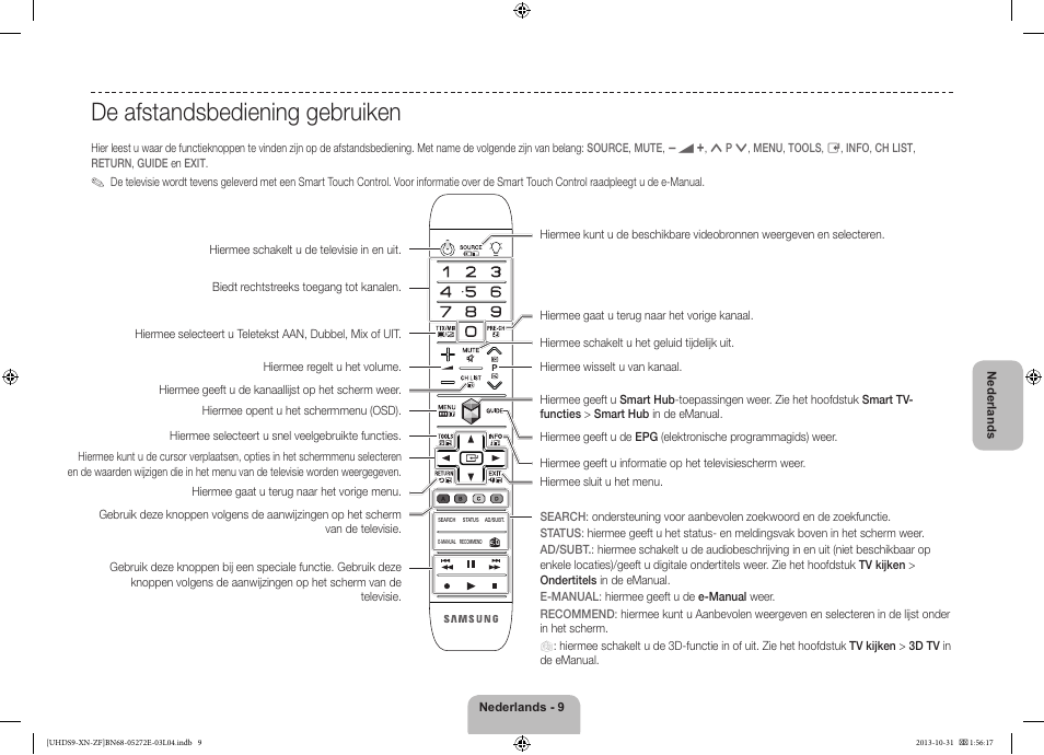 De afstandsbediening gebruiken | Samsung UE85S9SL User Manual | Page 81 / 97