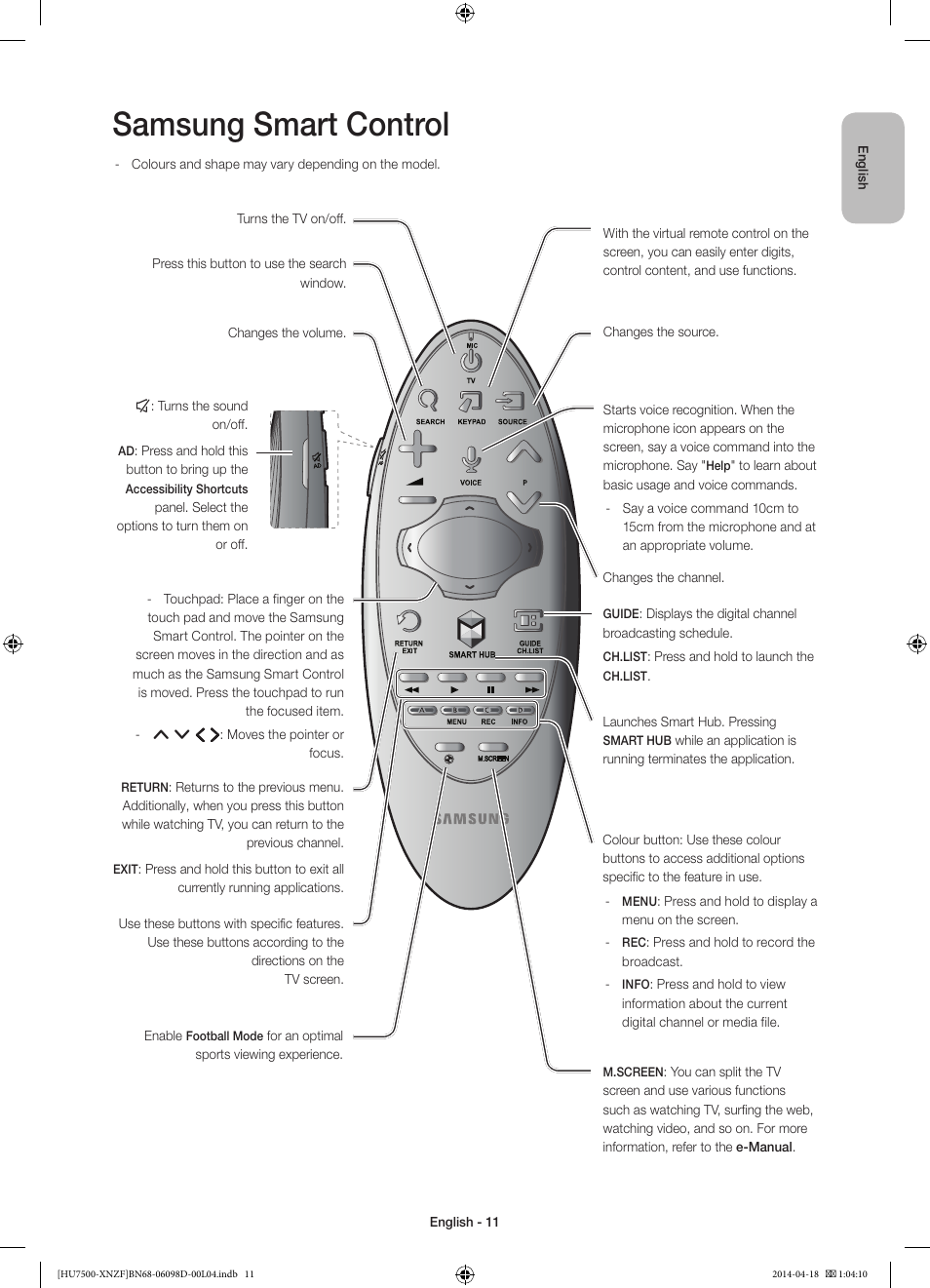 Samsung smart control | Samsung UE55HU7500L User Manual | Page 11 / 97